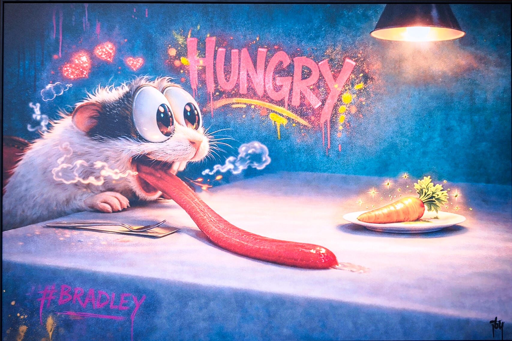 " Hungry " !! Hungry est un cadre en aluminium en textures mixtes de 45X60 cm, mettant en scène Bradley, mon petit cochon d'inde iconique - Disponible.