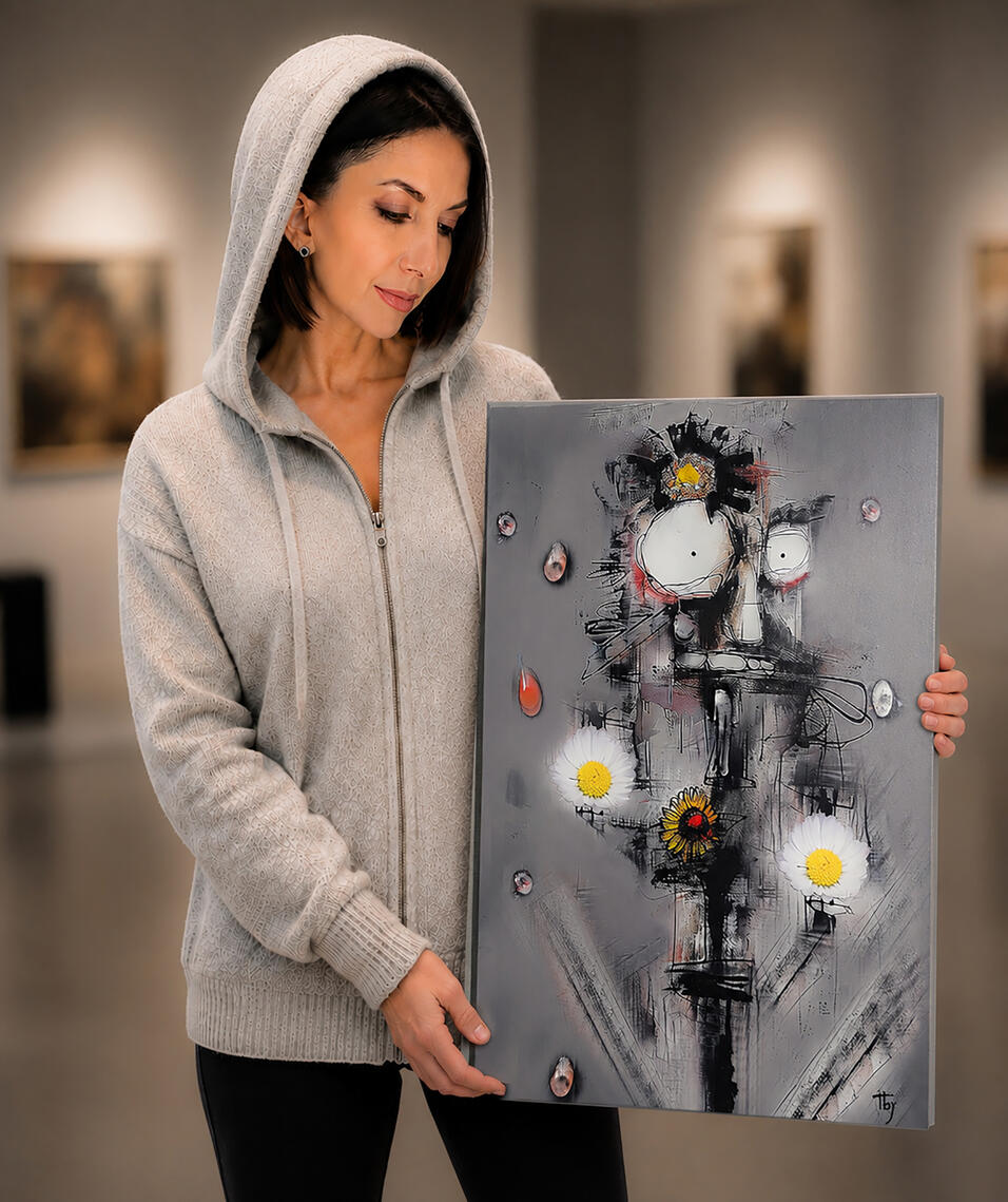 La fleur qui pleure - 70X50 cm - Textures mixtes.