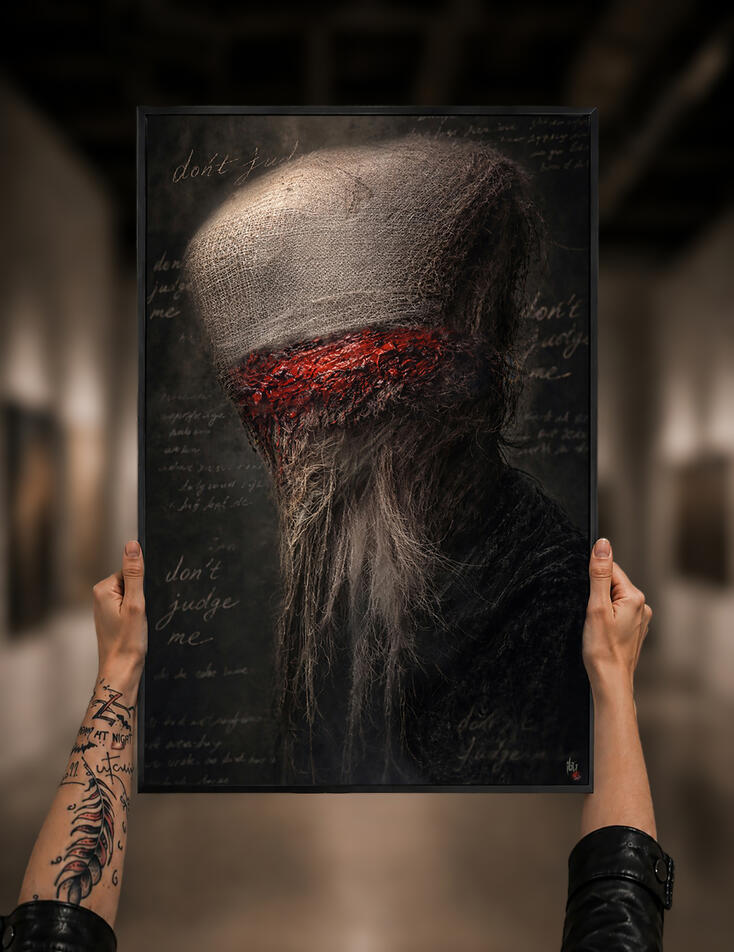 Don't Judge Me - aluminium 75X50 cm - textures mixtes.
