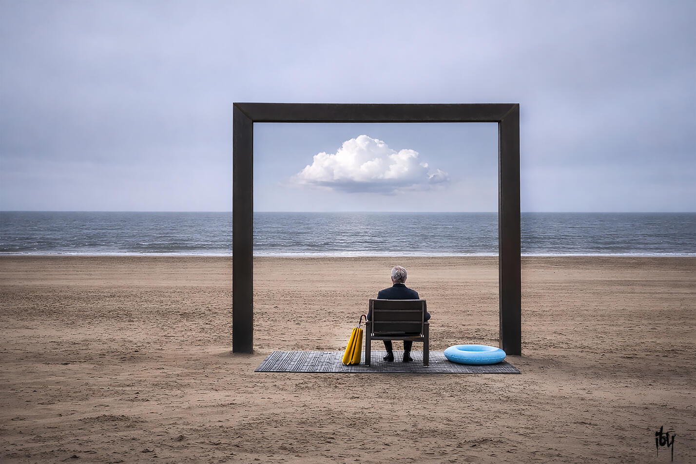 Contemplation - Aluminium artbox noir -105X70 cm.