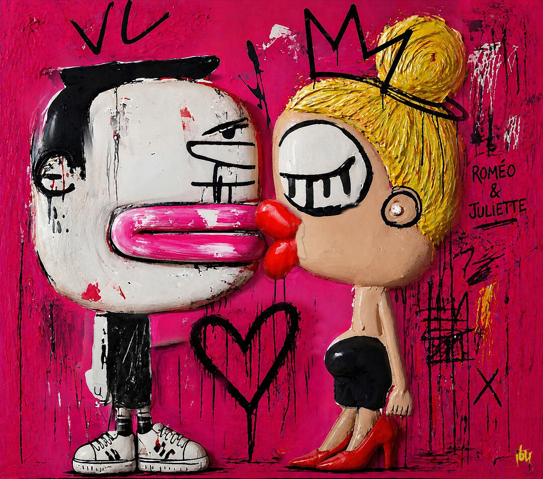 Roméo & Juliette - Textures mixtes - édition limitée à trois exemplaires - 65X60cm - Disponible.