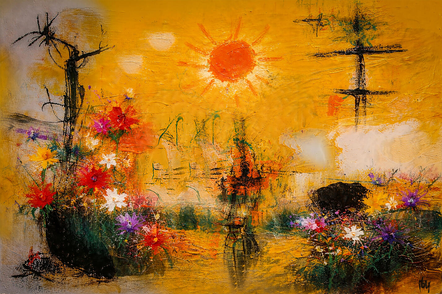 Waiting for the sun - artbox noir - 75X50 cm - textures mixtes - 850€.