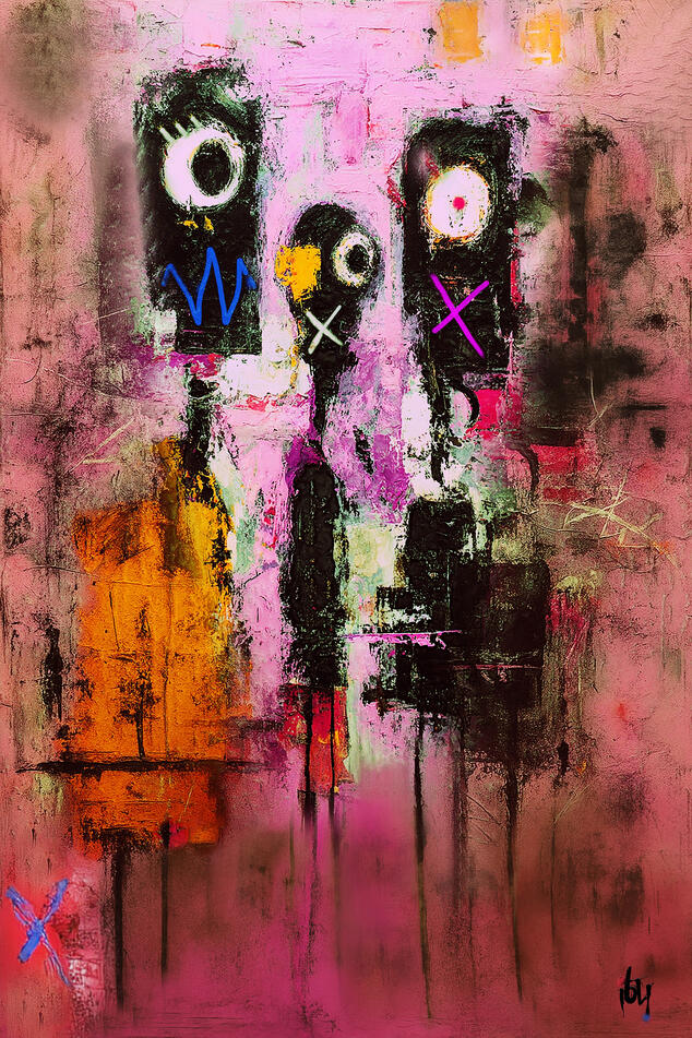 People are strange - artbox noir sur aluminium - 75X50 cm - textures mixtes.