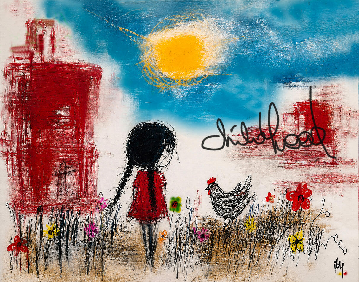Childhood - 120X90 cm - textures mixtes - pièce unique.
