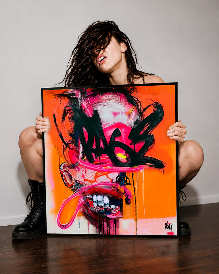 Comme une explosion de couleurs pour libérer la rage sourde, ce tableau est un cri de liberté lancé au visage de la réalité. Et vous, avez vous aussi la rage? - sur commande.