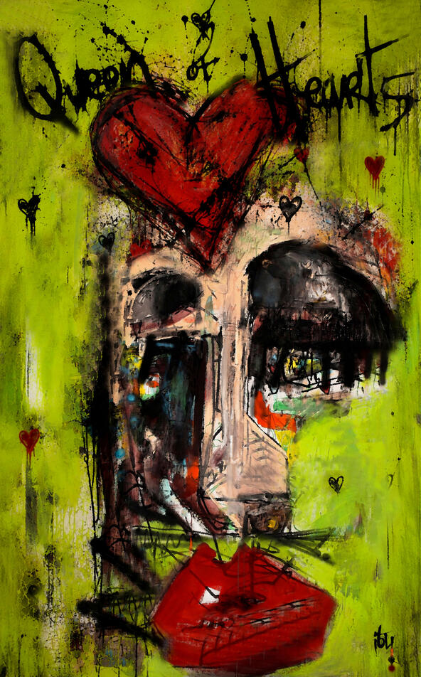 La Reine de Coeur - textures mixtes - artbox 75X50 cm.